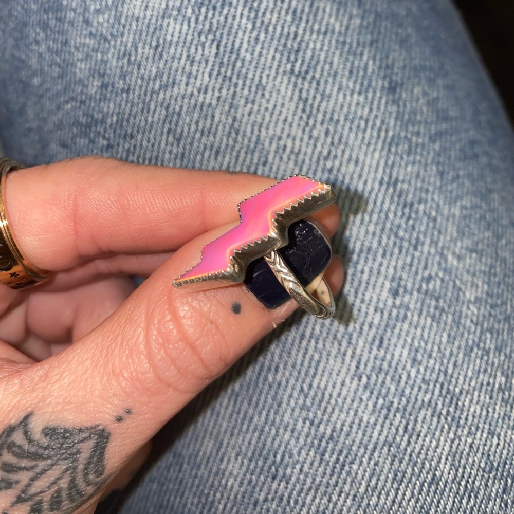 Custom lighting bolt pink Opal ring